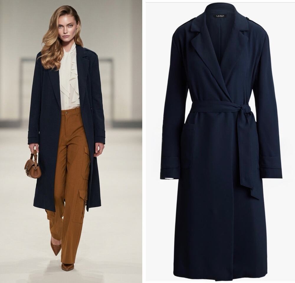 Lauren Ralph Lauren Women’s Size 2 Petite Double-Faced Wrap Coat Navy Blue